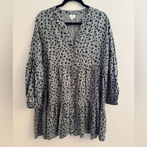 Mud Pie Maybell Flounce Leopard Mini Dress Size Small Tiered Balloon Sleeve Boho